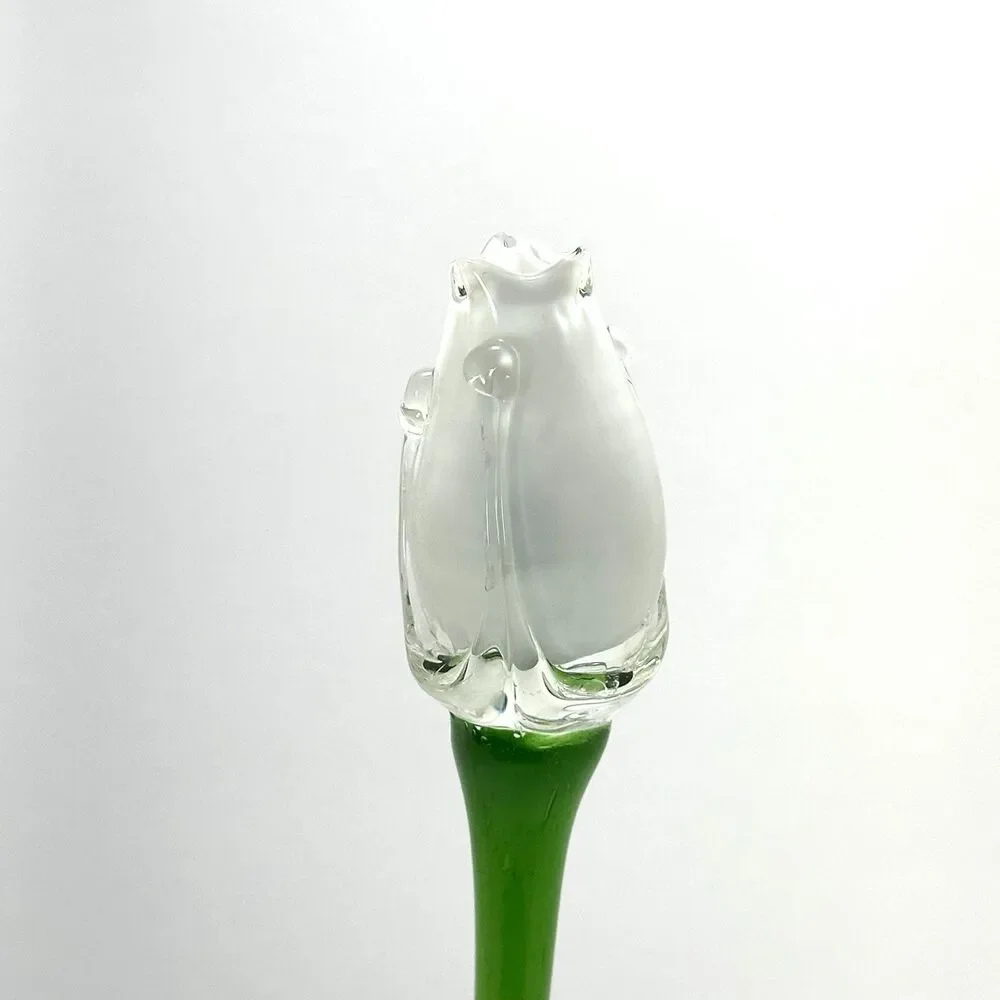 Hand Blown Glass White Rosebud 12” – Long Stem Collectible Figurine